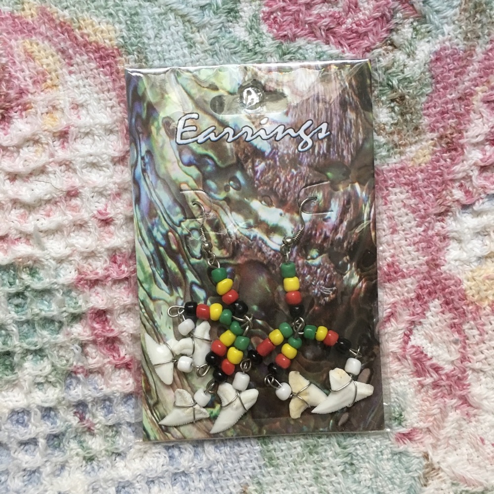 Beaded Shark Tooth Earrings Never Opened